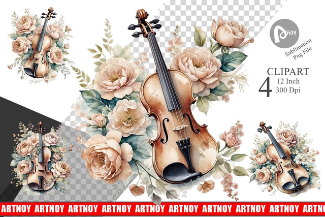 Antique Violin Clipart Sublimation artnoy 