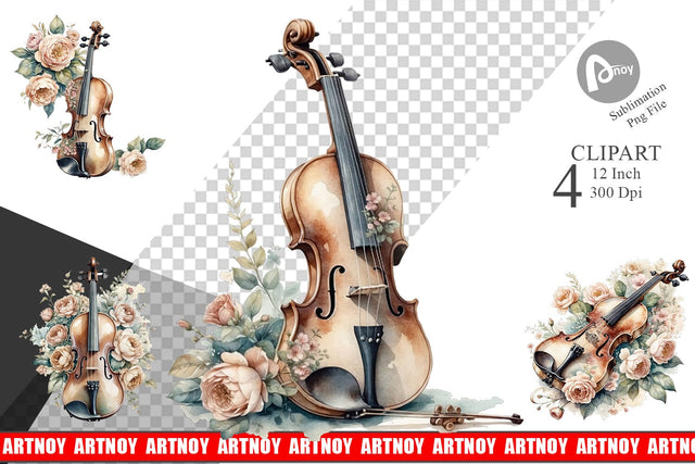 Antique Violin Clipart Sublimation artnoy 