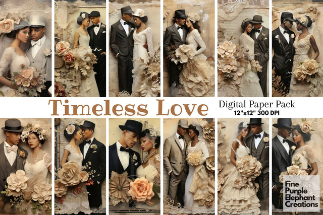 Antique Wedding Couples Scrapbook Digital Pattern Fine Purple Elephant Creations 