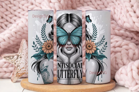 Antisocial Butterfly 20oz Tumbler Wrap Sublimation DesignSVG 