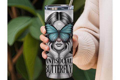 Antisocial Butterfly 20oz Tumbler Wrap Sublimation DesignSVG 