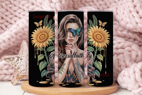 Antisocial Butterfly 20oz Tumbler Wrap Sublimation DesignSVG 