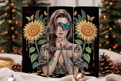 Antisocial Butterfly 20oz Tumbler Wrap Sublimation DesignSVG 