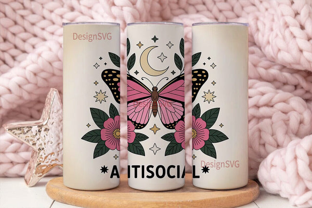 Antisocial Butterfly 20oz Tumbler Wrap Sublimation DesignSVG 