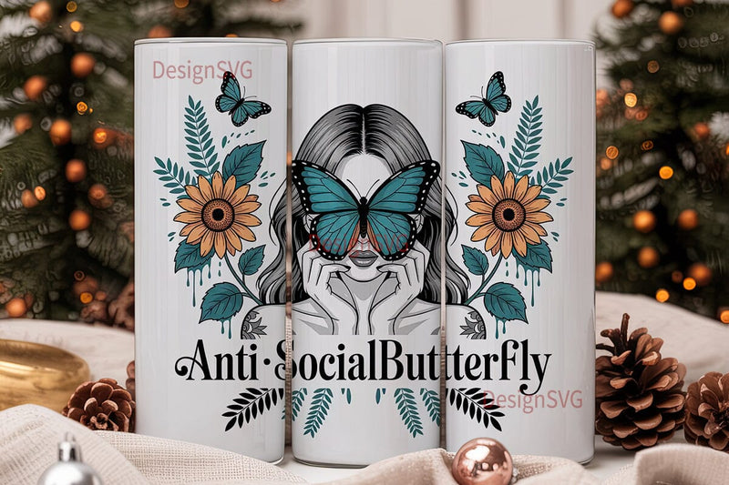 Antisocial Butterfly 20oz Tumbler Wrap Sublimation DesignSVG 
