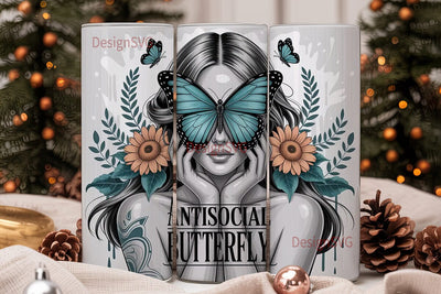 Antisocial Butterfly 20oz Tumbler Wrap Sublimation DesignSVG 