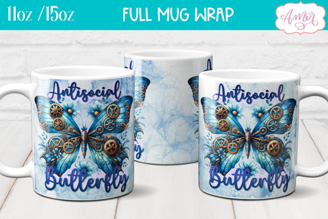 Antisocial butterfly mug wrap PNG | Introvert mug sublimation Sublimation Amorclipart 