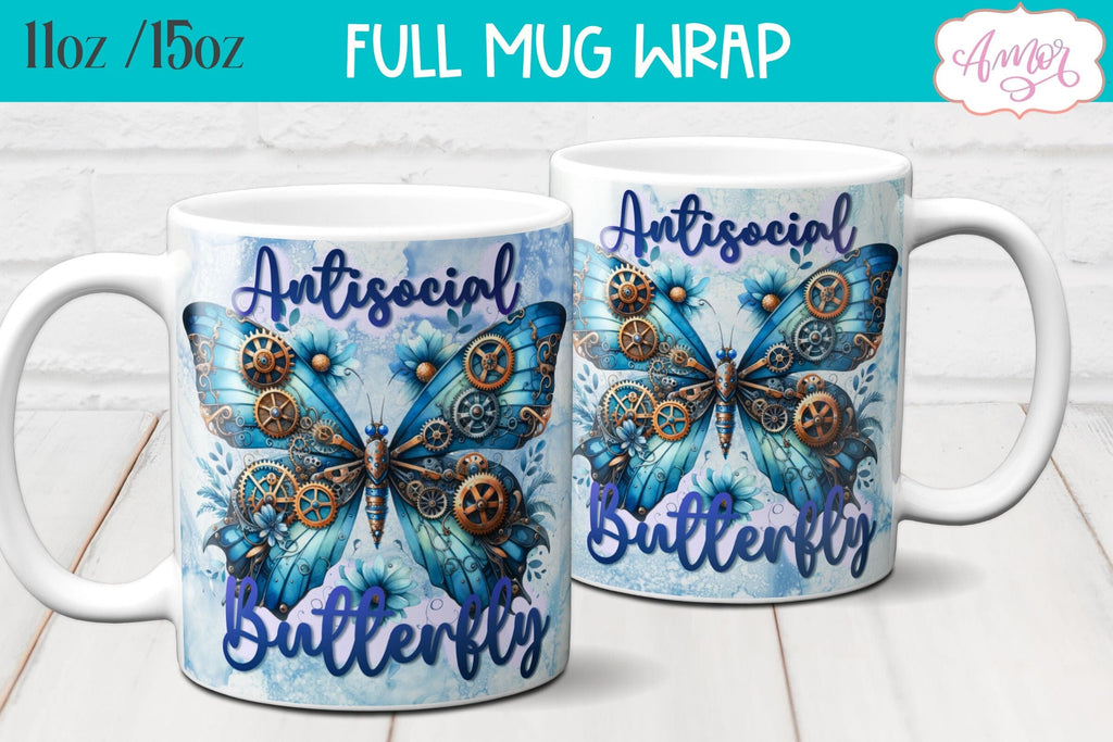 Antisocial butterfly mug wrap PNG | Introvert mug sublimation - So Fontsy