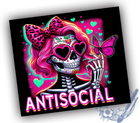 Antisocial Skeleton, 20oz Tumbler, Skeleton Design, PNG File, Sublimation Design, Quirky Drinkware, Halloween Tumbler, Funny Tumbler Sublimation ToriDesigns 