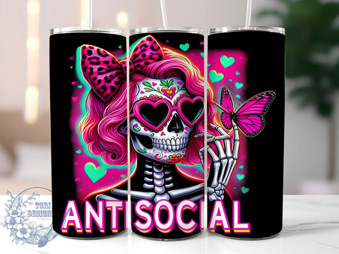 Antisocial Skeleton, 20oz Tumbler, Skeleton Design, PNG File, Sublimation Design, Quirky Drinkware, Halloween Tumbler, Funny Tumbler Sublimation ToriDesigns 