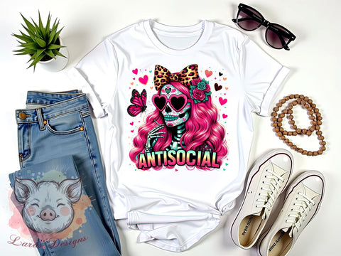 Antisocial Skeleton, Skeleton PNG, Sublimation Design, Digital Download, Funny Skeleton, Halloween Art, Introvert Humor, Spooky Decor Sublimation Lara' s Designs 
