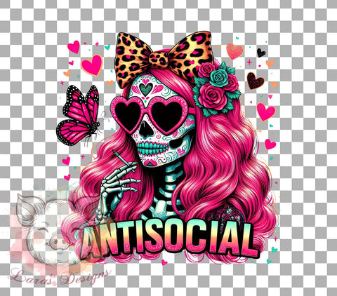Antisocial Skeleton, Skeleton PNG, Sublimation Design, Digital Download, Funny Skeleton, Halloween Art, Introvert Humor, Spooky Decor Sublimation Lara' s Designs 