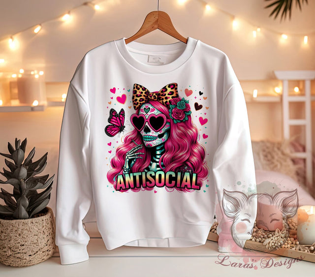 Antisocial Skeleton, Skeleton PNG, Sublimation Design, Digital Download, Funny Skeleton, Halloween Art, Introvert Humor, Spooky Decor Sublimation Lara' s Designs 