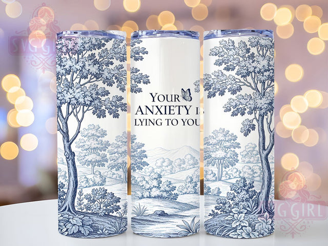Anxiety Support Positive Quote Tumbler, Mental Health Quote Cup, Blue Floral Drinkware, Positive Affirmation Wrap, Inspirational Self Care Tumbler, Uplifting Message Cup, Wellness Gift Design Sublimation SvggirlplusArt 