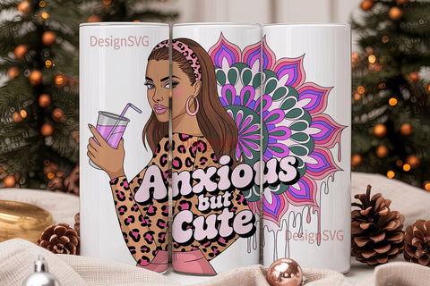 Anxious But Cute 20oz Tumbler Wrap Sublimation DesignSVG 