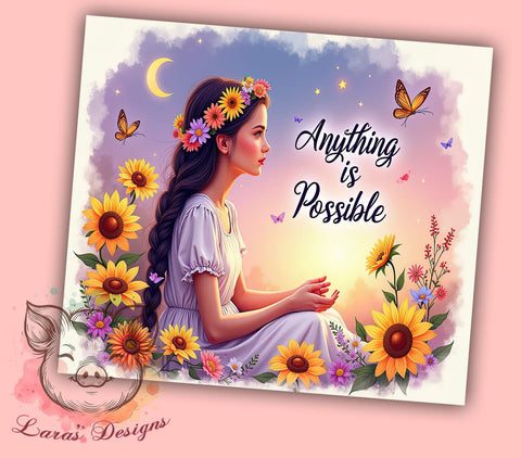 Anything is Possible Tumbler, Inspirational Tumbler Wrap, 20oz Sublimation Design, Positive Vibes Tumbler PNG, Motivational Tumbler Wrap, Digital Download Tumbler Sublimation Lara' s Designs 