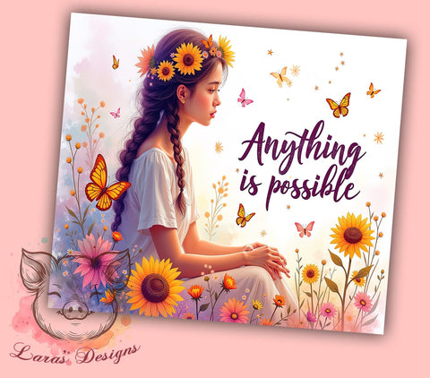 Anything is Possible Tumbler, Inspirational Tumbler Wrap, 20oz Sublimation Design, Positive Vibes Tumbler PNG, Motivational Tumbler Wrap, Digital Download Tumbler Sublimation Lara' s Designs 