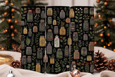 Apothecary Jars Floral 20oz Tumbler Wrap Sublimation DesignSVG 