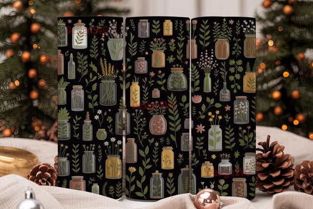 Apothecary Jars Floral 20oz Tumbler Wrap Sublimation DesignSVG 