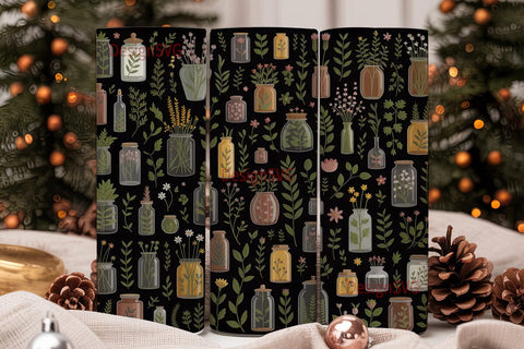 Apothecary Jars Floral 20oz Tumbler Wrap Sublimation DesignSVG 