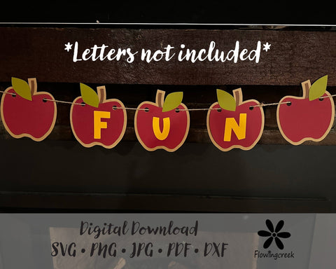 Apple Banner SVG Cut File for Classroom, DIY Autumn Home Decor, or Fall Events SVG Flowingcreek 