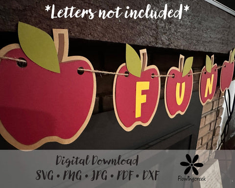 Apple Banner SVG Cut File for Classroom, DIY Autumn Home Decor, or Fall Events SVG Flowingcreek 