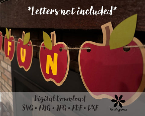 Apple Banner SVG Cut File for Classroom, DIY Autumn Home Decor, or Fall Events SVG Flowingcreek 