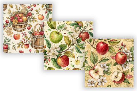 Apple Orchard Digital Paper Pack, Seamless Watercolor Pattern Bundle, Printable Scrapbook Paper, Harvest Botanical Design Collection Digital Pattern FloridPrintables 