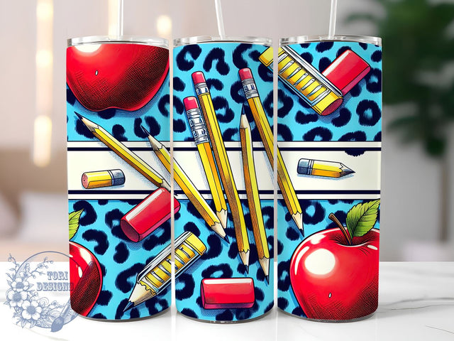 Apple Teacher 20oz Skinny Tumbler, Teacher Tumbler Png, Straight & Tapered Tumbler Wrap, Instant Digital Download Sublimation ToriDesigns 