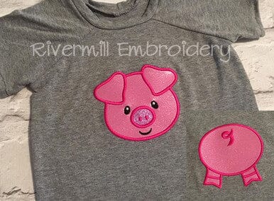 Applique Pig Front & Back Machine Embroidery Design Embroidery/Applique DESIGNS Rivermill Embroidery 