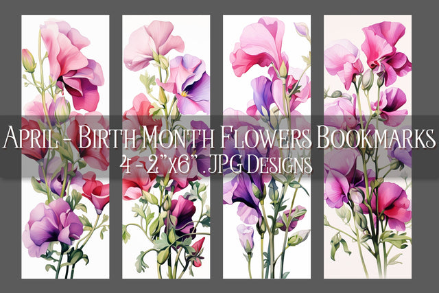 April Bookmark, Floral Bookmark, Sweetpea Bookmarks, Birthday Flower Bookmark s1 Sublimation Designing with Marlo 