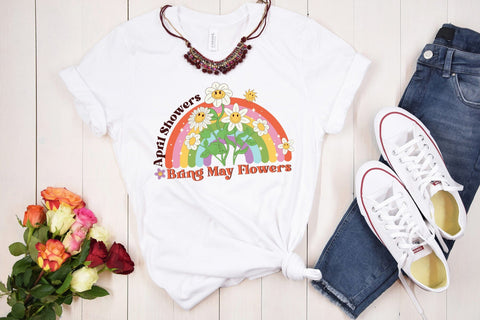 April Showers Bring May Flowers, Retro Spring PNG Sublimation CraftLabSVG 