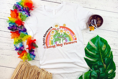 April Showers Bring May Flowers, Retro Spring PNG Sublimation CraftLabSVG 