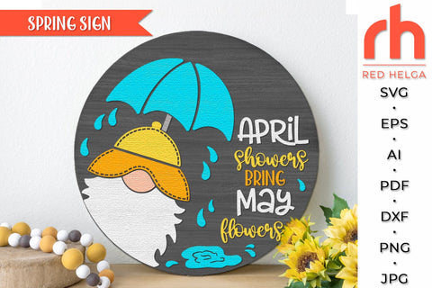 April Showers Bring May Flowers SVG, Layered Door Sign DXF SVG RedHelgaArt 