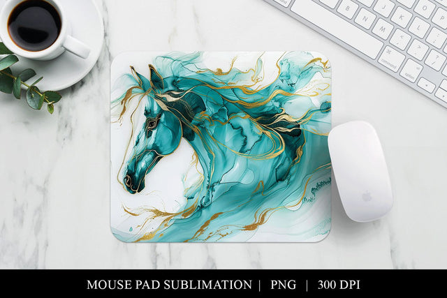 Aqua & Gold Abstract Horse Mouse Pad Digital Download Sublimation BijouBay 