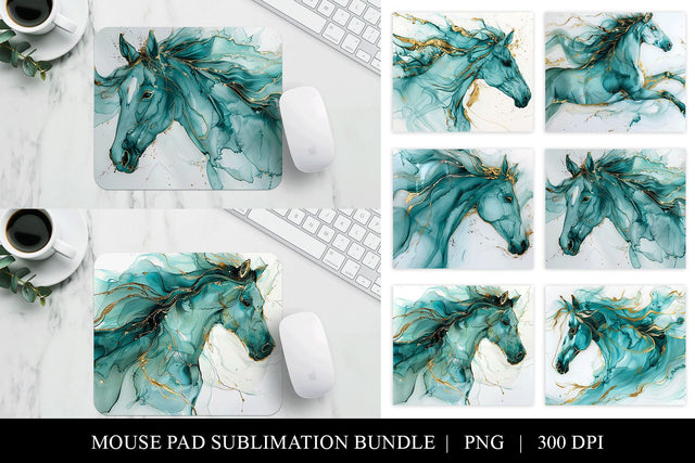 Aqua & Gold Abstract Horse Mouse Pad Sublimation Bundle Sublimation BijouBay 