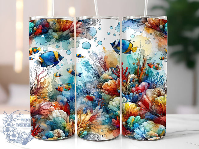 Aquarium 20oz Skinny Tumbler, Aquarium Colorful Fish coral Underwater Tumbler Png, Straight & Tapered Tumbler Wrap, Instant Digital Download Sublimation ToriDesigns 