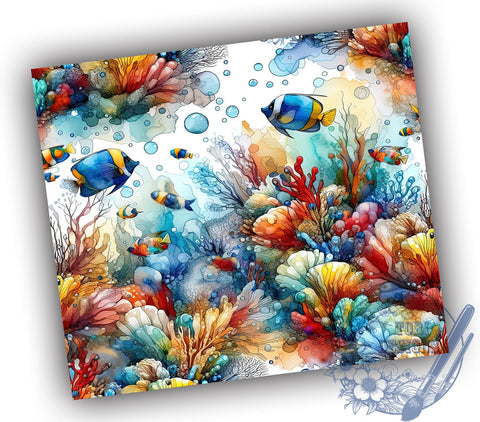 Aquarium 20oz Skinny Tumbler, Aquarium Colorful Fish coral Underwater Tumbler Png, Straight & Tapered Tumbler Wrap, Instant Digital Download Sublimation ToriDesigns 