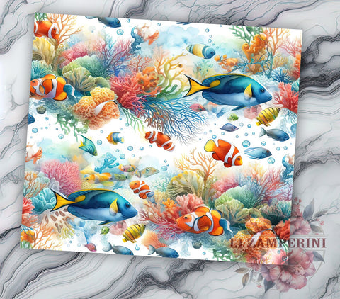 Aquarium 20oz Tumbler Wrap PNG, Underwater Ocean Fish Tumbler Png, Straight & Tapered Tumbler Wrap, Instant Digital Download Sublimation Li Zamperini 