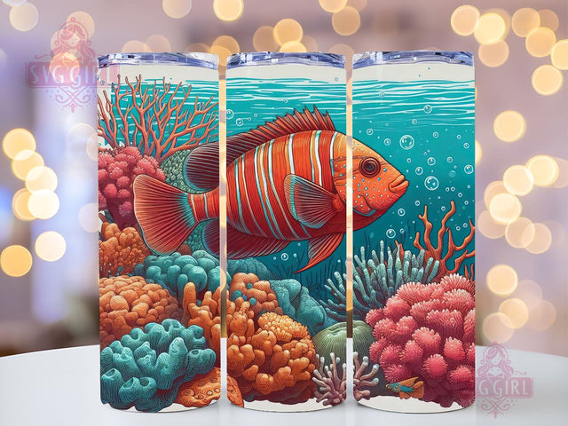 Aquarium Tumbler Wrap, 20oz Skinny Tumbler Sublimation Design, Instant Download, Straight & Tapered Tumbler Wrap, Underwater Ocean Fish PNG Sublimation SvggirlplusArt 