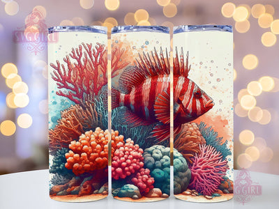 Aquarium Tumbler Wrap, 20oz Skinny Tumbler Sublimation Design, Instant Download, Straight & Tapered Tumbler Wrap, Underwater Ocean Fish PNG Sublimation SvggirlplusArt 
