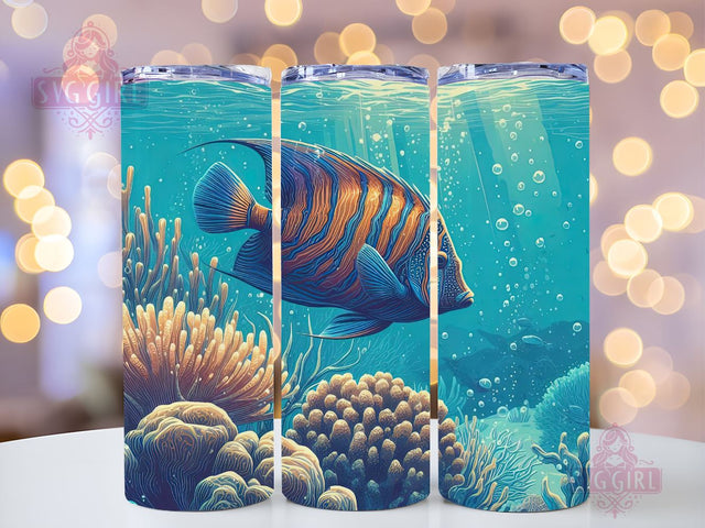 Aquarium Tumbler Wrap, 20oz Skinny Tumbler Sublimation Design, Instant Download, Straight & Tapered Tumbler Wrap, Underwater Ocean Fish PNG Sublimation SvggirlplusArt 