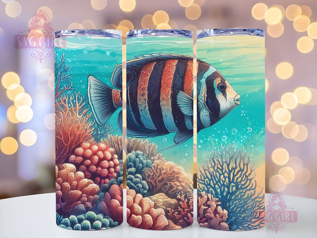 Aquarium Tumbler Wrap, 20oz Skinny Tumbler Sublimation Design, Instant Download, Straight & Tapered Tumbler Wrap, Underwater Ocean Fish PNG Sublimation SvggirlplusArt 