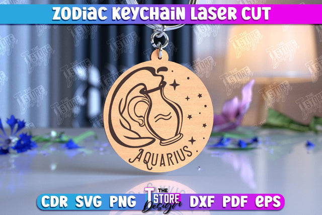 Aquarius Keychain Laser Cut | Astrology Design | Zodiac Sign | CNC File SVG The T Store Design 