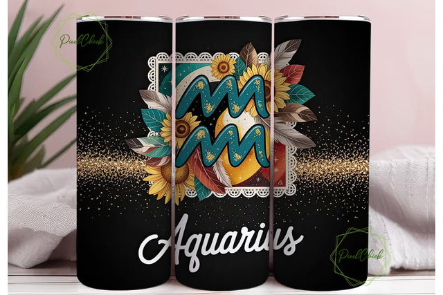 Aquarius Zodiac 20oz Tumbler Wrap Sublimation PixelChick 