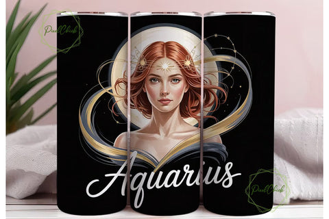 Aquarius Zodiac 20oz Tumbler Wrap Sublimation PixelChick 
