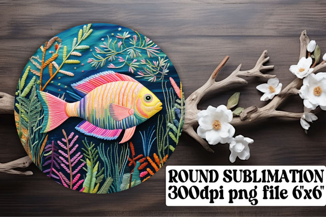Aquatic 3D Fish Embroidery Design for Round Sublimation Keychains Sublimation afrosvg 