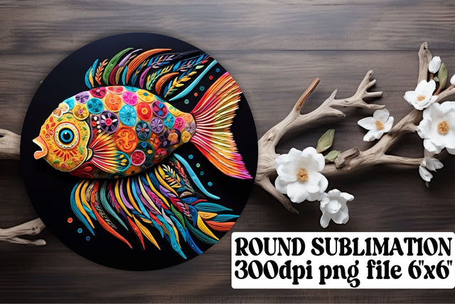 Aquatic 3D Fish Embroidery Design for Round Sublimation Keychains Sublimation afrosvg 