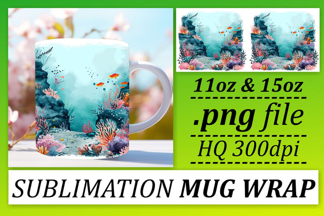 Aquatic Creatures Sublimation Pattern, Coastal Fishy Delight Mug Design Sublimation afrosvg 