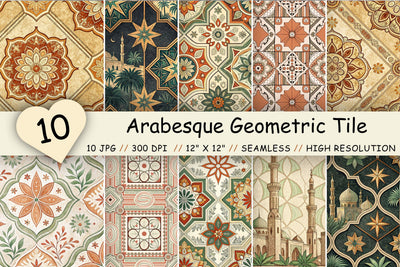 Arabesque Geometric Tile Digital Paper, Seamless Boho Neutral Pattern, Pack Printable Scrapbook Paper, Moroccan Design Terracotta Bundle Digital Pattern FloridPrintables 